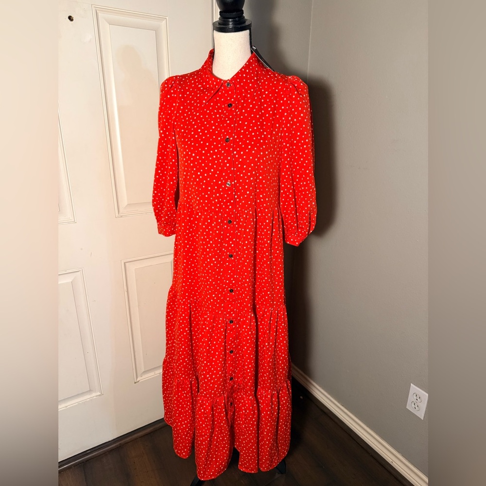 Levi's Red Polka Dot Tiered Midi Dress - Picture 5 of 6
